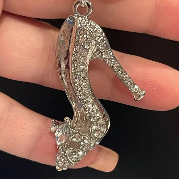BAG CHARM  Sparkly Rhinestone Heel Set In Silver - Picture 4 of 5